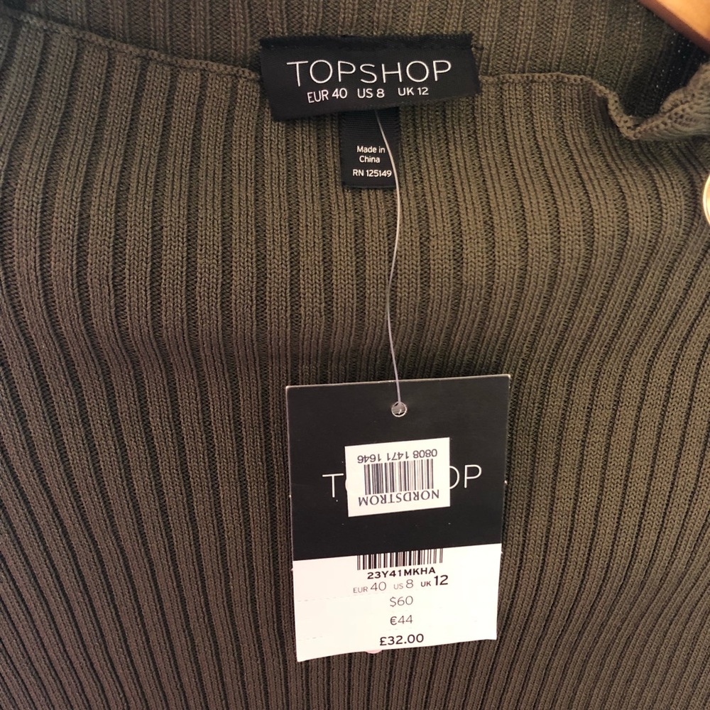 NWT TopShop Zip Sleeve Funnel Neck Sweater Olive - Picture 7 of 8
